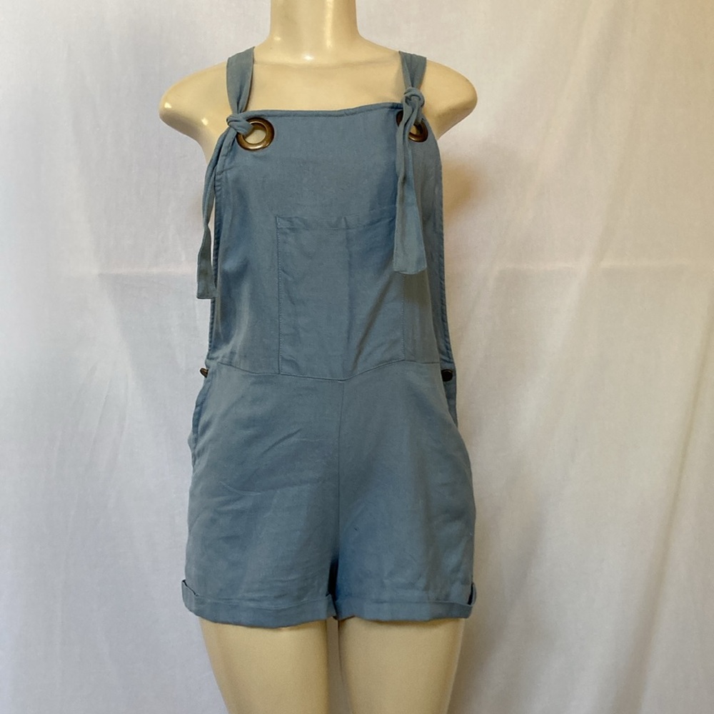 SALE!!! PATRON OF PEACE Blue Romper Size Medium Adjustable Straps Cuff Hem NWT